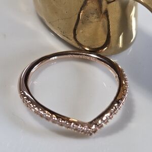 Pandora Shimmering Wish Rose Gold V-Shaped Pave Diamond Ring Size 7.5